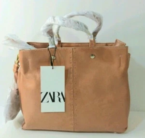 ZARA salmon Pink midi Shopper Detailed Topstiching Handbag NEW - Picture 1 of 10