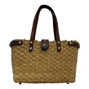 Vintage 60er 70er JOHN ROMAIN Woven Straw Leather Satchel Bag Handtasche Handmade - Bild 1 von 22