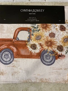 Cynthia Rowley Burnt Orange Bauernwagen Herbst Blumen Ernte 4 Tischsets Neu mit Etikett - Bild 1 von 22