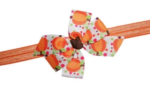 WD2U Baby Girls Infant Polka Dot Pumpkin Thanksgiving Harvest Hair Bow Headband - Picture 1 of 1