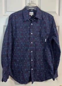 Ben Sherman Men's Button Up Shirt Blue Geometric Size L Long Sleeve Stretch Fit - Picture 1 of 8