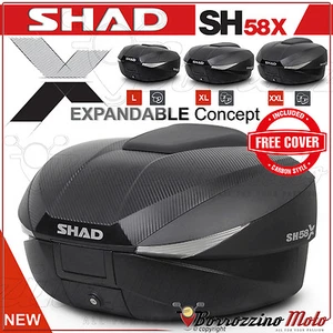 SHAD SH58X MOTO/MAXI-SCOOTER TOP-CASE VALISE EXTENSIBLE 58L COVER CARBON PLATINE - Foto 1 di 1