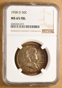 1958 D Franklin Silver Half Dollar NGC MS65FBL - Picture 1 of 4
