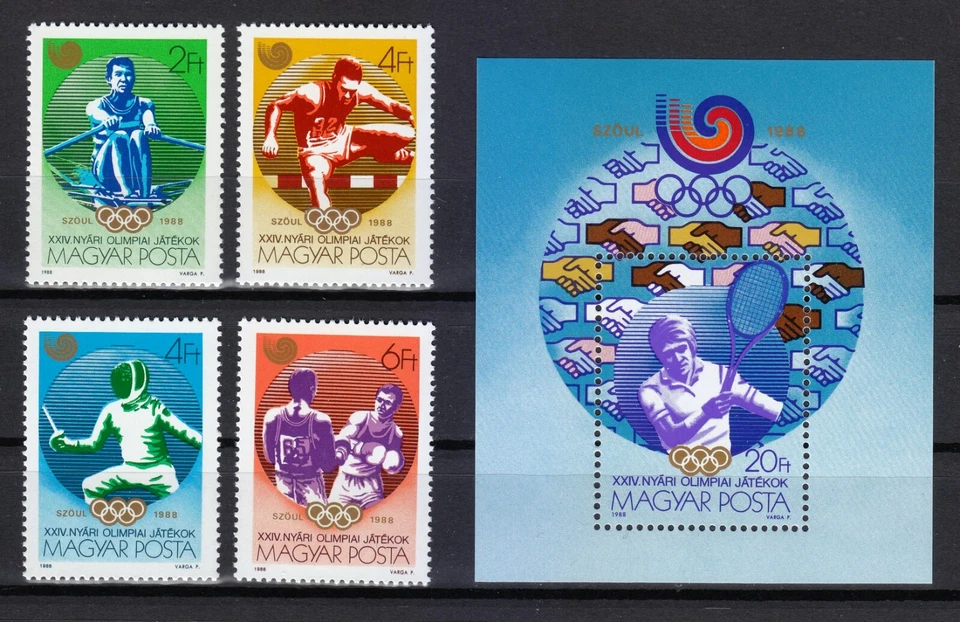Hungría 1988 MNH Mi 3959-3962 + Bloque 198A Sc 3123-3127 Juegos Olímpicos de Verano, Seúl ** Foto 1 de 1