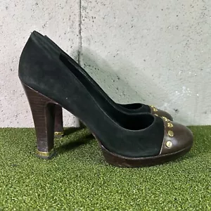 Tory Burch Black Brown Cap Toe Studded Pump High Heel Shoes Women’s 8.5 - Picture 1 of 10