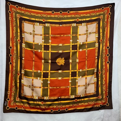 Cachecol Feminino Patricia Paris Vintage 46" X 46" Marrom Laranja Bege - Imagem 1 de 4