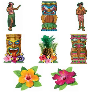Forum Hawaiian Luau Verano Fiesta Decoración Pared Set Cartulina 8 piezas 13" Recortes - Imagen 1 de 1