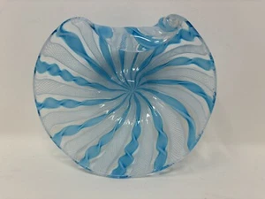 Murano Glasband LATTICINO ZANFIRICO blau weiß Bonboniere Schmuckschale 5”x2” - Bild 1 von 10