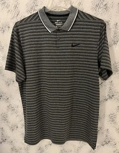 Nike Polo Dri-Fit Mens Size XL Gray Black Striped Short Sleeve Golf Standard Fit - Picture 1 of 7