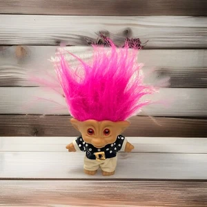 Vintage Ace Novelty Treasure Troll Doll Pink Hair Pink Eyes - Picture 1 of 8