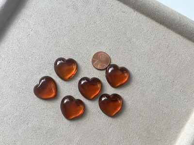 LOTE DE 6 CABUJONES CORAZÓN VIDRIO CHECO VINTAGE 24mm X 24mm NARANJA ROJIZO CÚPULA HINCHADA Foto 1 de 4