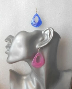 Marbled Acrylic Teardrop Hoop Earrings - Clip-on or Pierced Option - Picture 1 of 7
