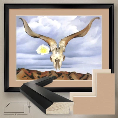 CABEZAL RAM’S 40W”X32H”, HOLLYHOCK de GEORGIA O’KEEFE DOBLE MATE, CRISTAL y MARCO Foto 1 de 4