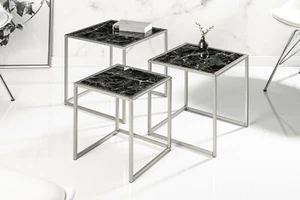 Diseñador Mesita Baja Mesa Auxiliar Cristal Negro Zigon 3er Set 40x42x40 Marm - Imagen 1 de 7