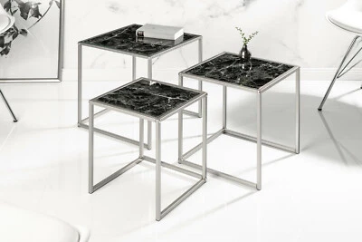 Diseñador Mesita Baja Mesa Auxiliar Cristal Negro Zigon 3er Set 40x42x40 Marm - Imagen 1 de 4