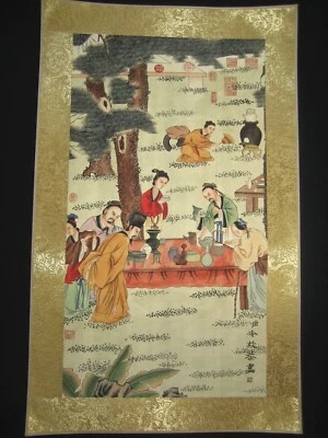 古中国古董绘画卷轴关于米纸上的人偶 作者 Leng Mei — 第 1/4 张图片