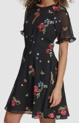 Mini Vestido Kensie Bordado de Gasa, Negro Multi, Talla 12 Foto 1 de 4