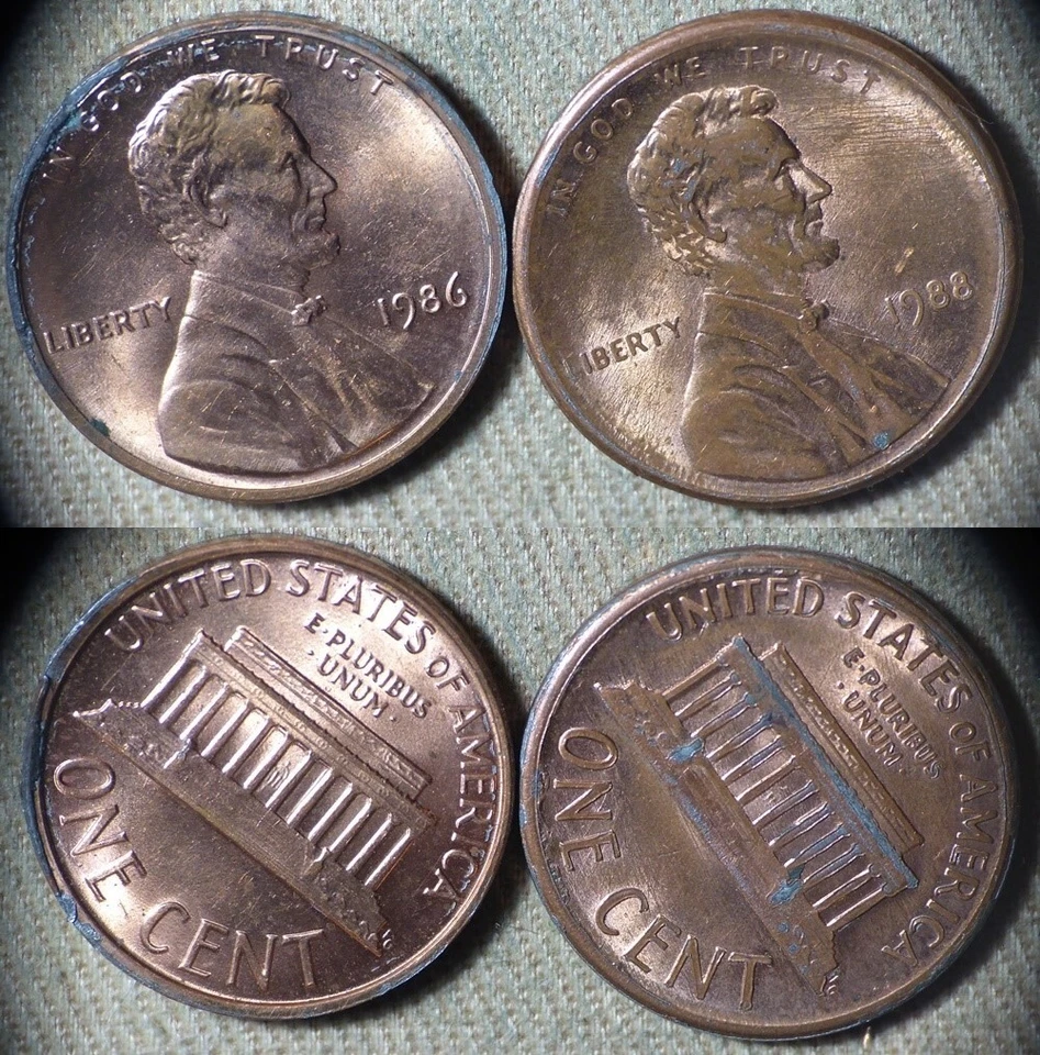 Errors : Lot 2 Coins 1986+1988 Cent Broadstruck IREC2523 - Image 1 of 1