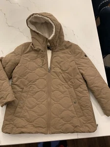 Kenneth Cole Women’s Tan Quilted Sherpa Lined Hooded Full Zip Coat Size XXL - Picture 1 of 14
