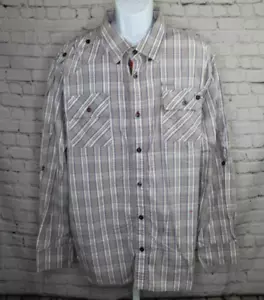 Cavi Men's Gray Multi Plaid Long Sleeve Button-Down Collar Shirt Size 4XL - Picture 1 of 11