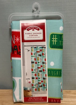 Cortina de ducha de tela Holiday Time Santa Stops Here NUEVA Foto 1 de 4