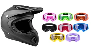 Casque de motocross noir mat adulte lunettes combo DOT tout-terrain saleté VTT UTV - Photo 1 sur 25