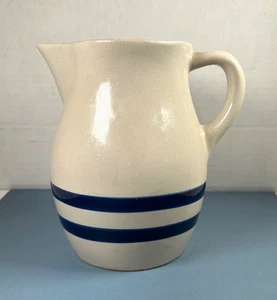Robinson Ransbottom Roseville Ohio Pottery Stoneware Pitcher 1 QT Blue Stripes - Picture 1 of 8