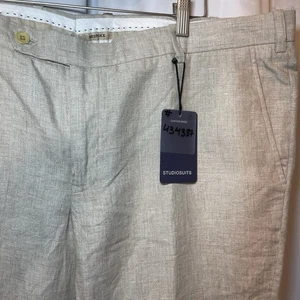 Men's BESPOKE STUDIO SUITS Linen Pants Light Natural Beige Trousers 45x26 Reg - Picture 1 of 5