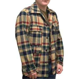 Pendleton Men’s Size M Beige Buffalo Plaid Virgin Wool Mackinaw Jacket Coat - Picture 1 of 8