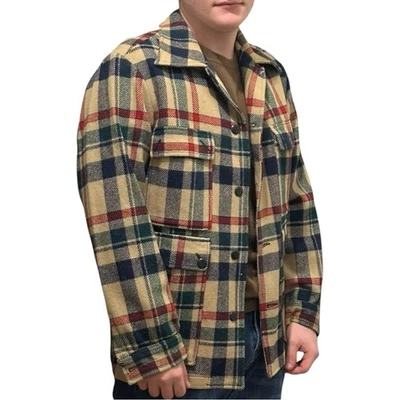 Pendleton Men’s Size M Beige Buffalo Plaid Virgin Wool Mackinaw Jacket Coat - Image 1 of 4