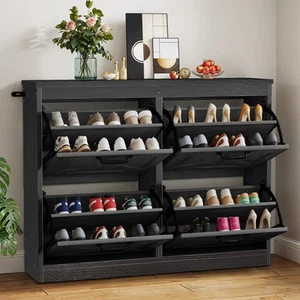 Farmhouse Entryway Shoe Storage Organizer w/Adjustable Shelves & 4 Flip Drawers - Bild 1 von 26