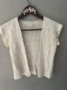 VTG Flair Crochet Cardigan Size Medium (small) 100% Cotton 70s-80s - Picture 1 of 12