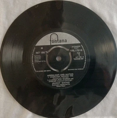 Johnny Mathis-Moonlight And Mathis Vinyl 7" EP Single.1959 Fontana 467 186 T.  - Image 1 of 4