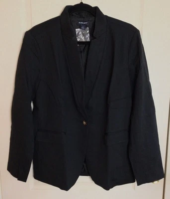 Blazer Studio Park de un solo botón forrado negro elástico mezcla de viscosa con bolsillos L Foto 1 de 4