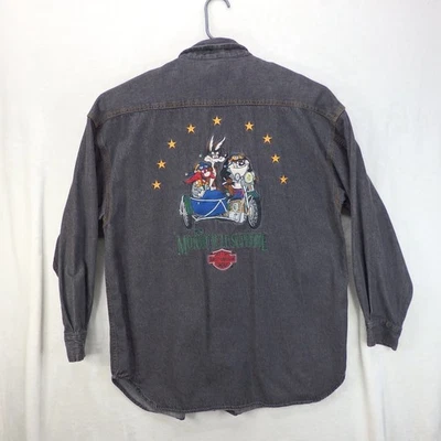 Vintage 1993 Harley Davidson Looney Tunes Denim Shirt ACME Clothing XL - Image 1 of 4