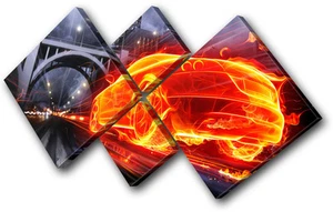 Transport Flammendes Auto MULTI LEINWAND WANDBILD Bild Druck VA - Bild 1 von 1