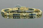11ct Blue Sapphire Princess Lab Created Bracelet 14k Yellow Gold Plated Silver