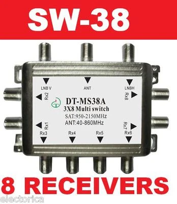 3X8 SATELLITE MULTI-SWITCH FOR DISH NETWORK SW38 8 OUTPUT DIRECTV BELL LNB TIVO - Image 1 of 4