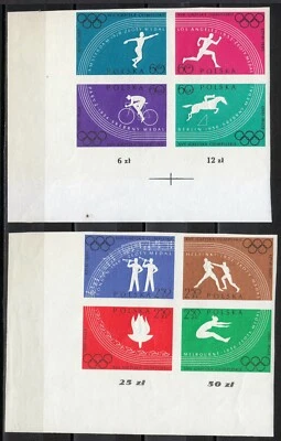 Poland 1960 MNH Mi 1166B-1173B Sc 914-921 Olympic Games, Rome. Imperf / LUXE ** - Image 1 of 2