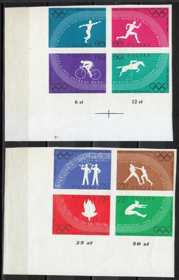 Poland 1960 MNH Mi 1166B-1173B Sc 914-921 Olympic Games, Rome. Imperf / LUXE ** - Image 1 of 2