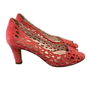 Aquatalia Pearl Cutout Peep Toe Suede Pumps Coral Pink Women’s Size 8 Heels - Picture 1 of 11