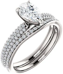 1.48 ct total Pear Shape & Round Diamond Engagement Wedding 14k White Gold Ring - Picture 1 of 1