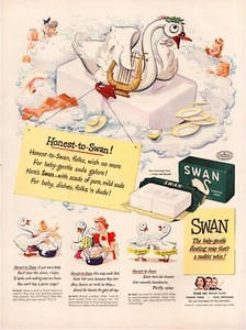 Print Ad Swan Soap 1942 Stork Bath Full Page Large Magazine 10.5"x13.5" - Picture 1 of 1