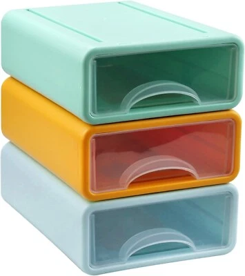 3 Stück Stapelbare Schubladenbox Organizer Aufbewahrung Schreibtisch Kosmetikbox - Bild 1 von 4