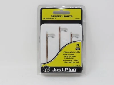 Woodland Scenics N 5638 Wooden Pole Street Lights Just Plug Weathered Lighted - Image 1 of 3