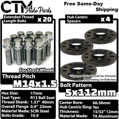 4x 12mm Grueso 5x112 66.56mm CB Espaciador de Rueda Cromo Perno Ajuste Mercedes Stock Wheel Foto 1 de 4