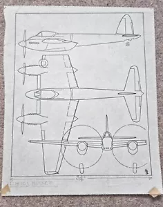 Original WW2 era Aircraft Scale Diagram by HJ Cooper c1946-7 DH103 Hornet - Picture 1 of 4