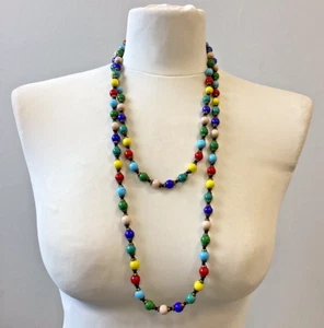 Vintage Tschechische Art Deco Regenbogen Harlekin Glas Halskette 52" Modeschmuck - Bild 1 von 8