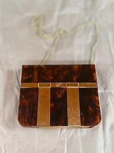 Vintage 1960s Ronay for Saks Tortoise Lucite and Gold-Tone Metal Evening Bag - Picture 1 of 4