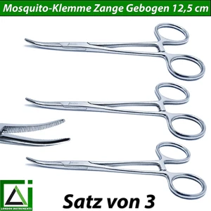 Arterienklemme Mosquito Klemme Zange Hakenlöser 12,5 cm Gefäß Gebogen Satz von 3 - Picture 1 of 6